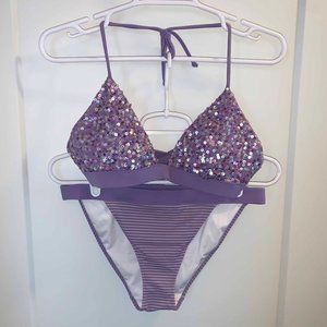 Victoria's Secret Bikini, Purple/Gray Stripes, Medium